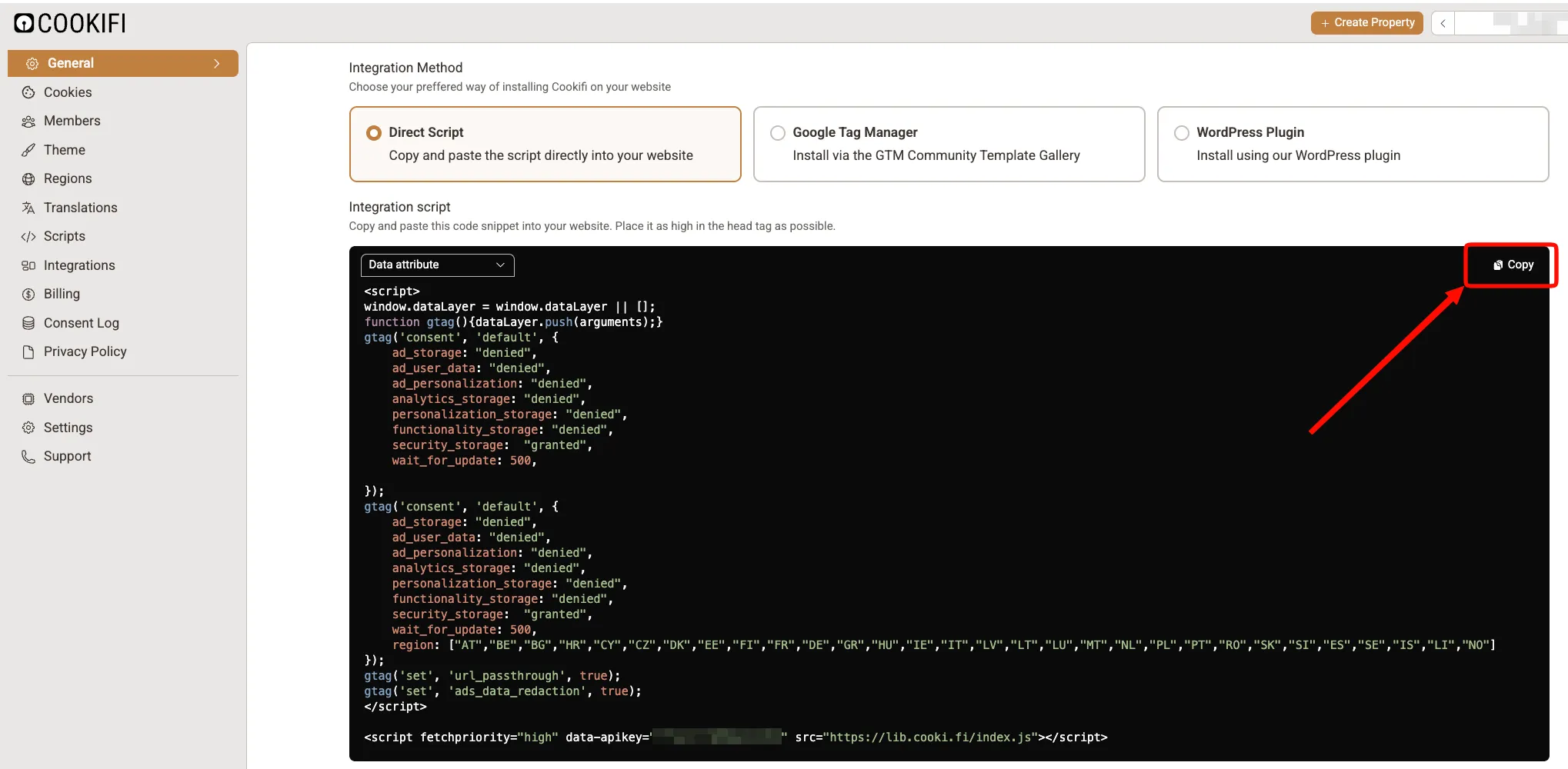 Cookifi - copy integration script