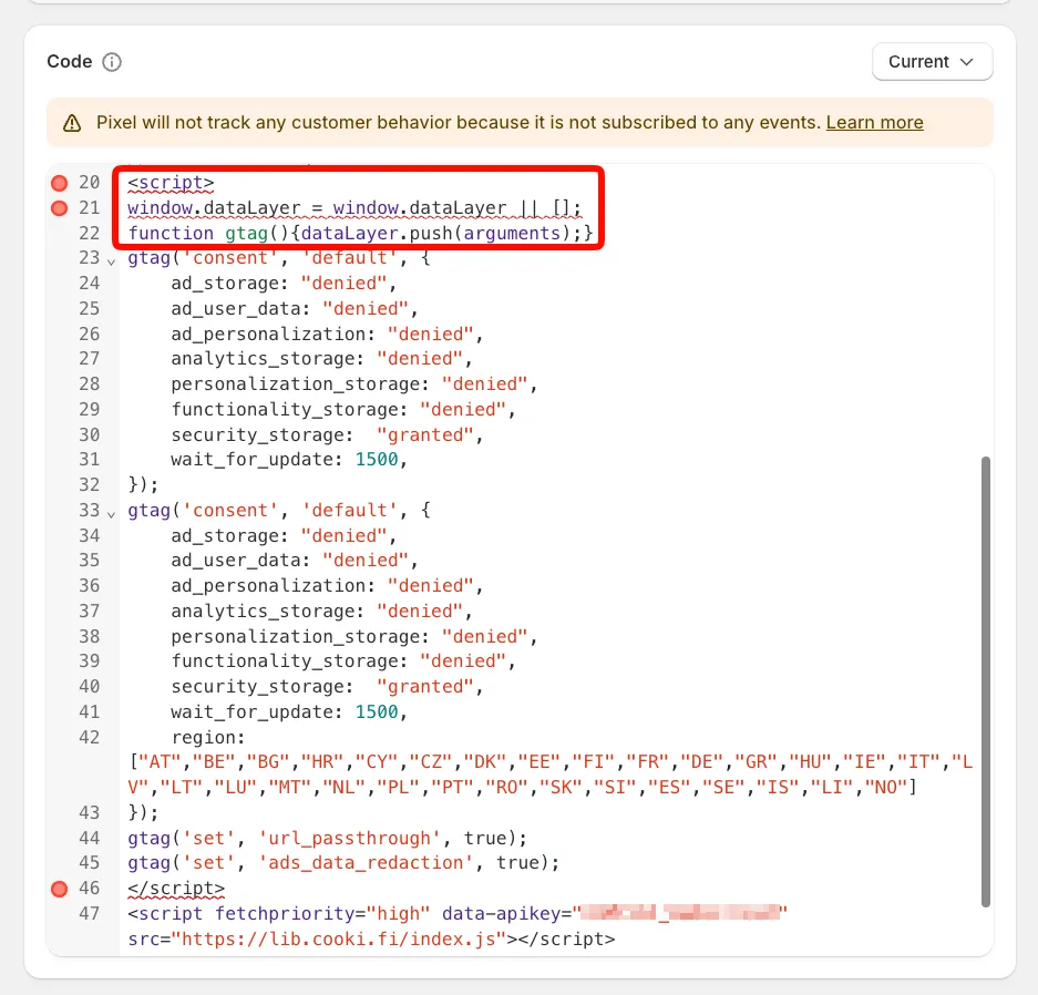 Cookifi - Shopify integration - integration script - default command remove 1