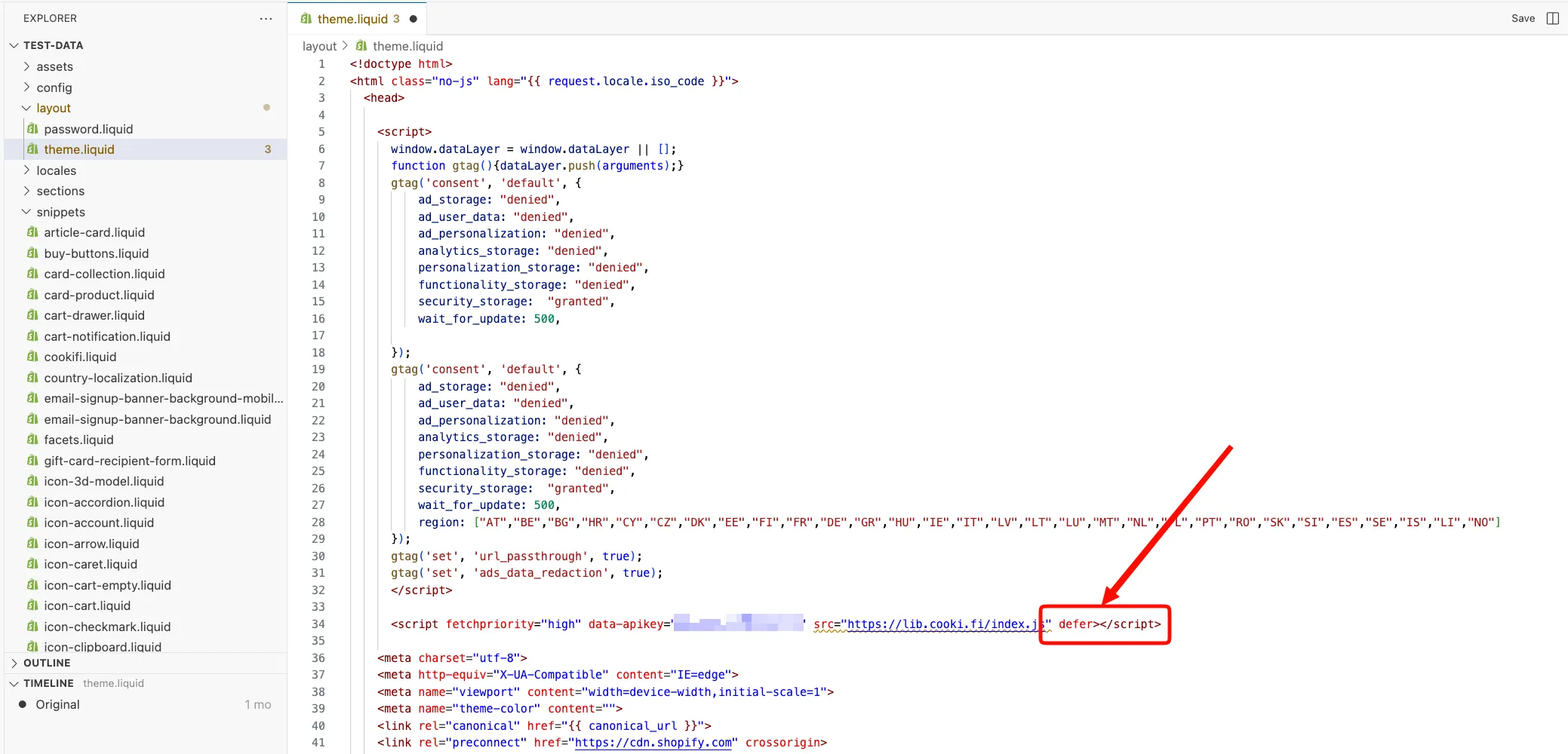 Cookifi - Shopify integration - theme liquid head defer